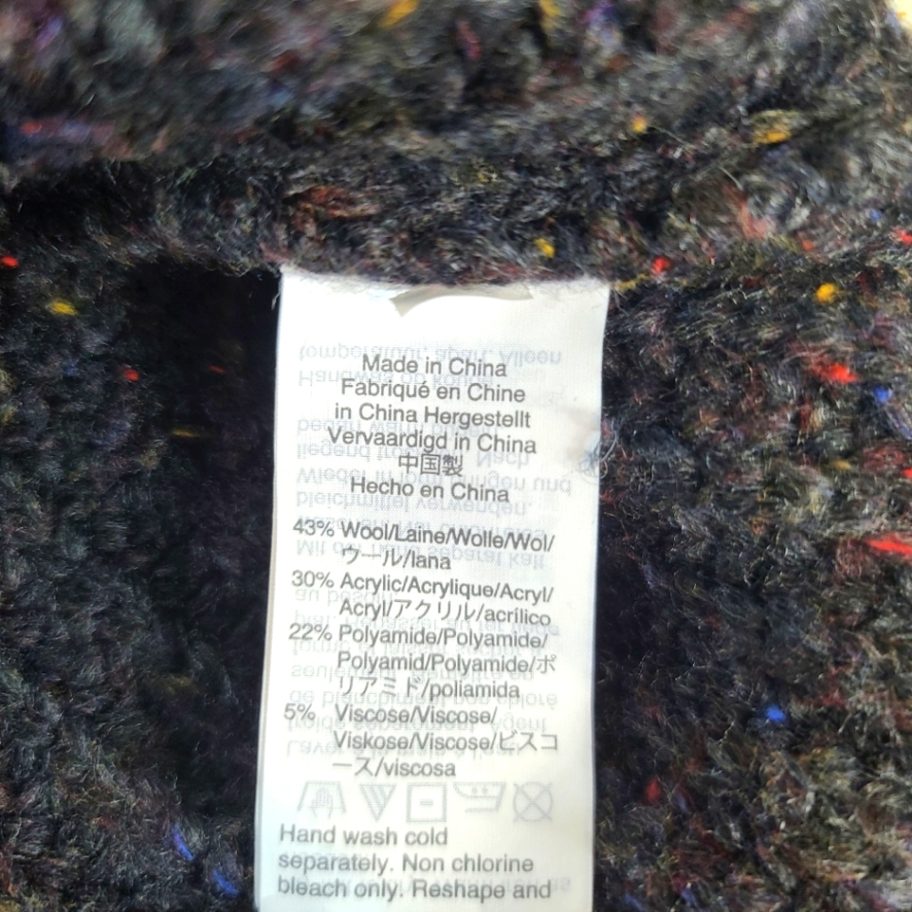 MADEWELL V-Neck Puff-Sleeve Wool Blend Chunky Multi-colored Sweater - Picture 8 of 12